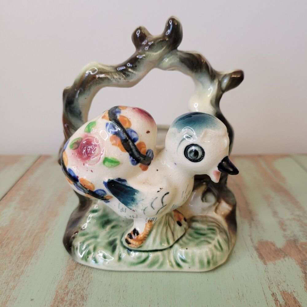 Vintage Spring Bird with Egg Basket Planter